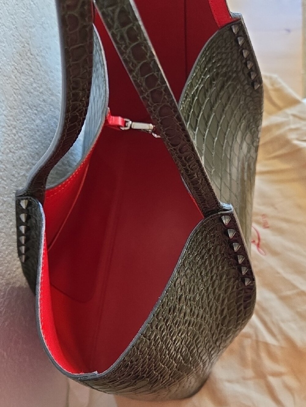 Christian Louboutin Cabarock Crocodile Embossed Tote with Red Lining - Picture 2 of 12